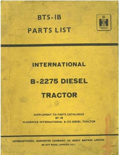 International Tractor B2275 Parts Manual - B-2275 - Supplement to B275 Tractor Parts Manual