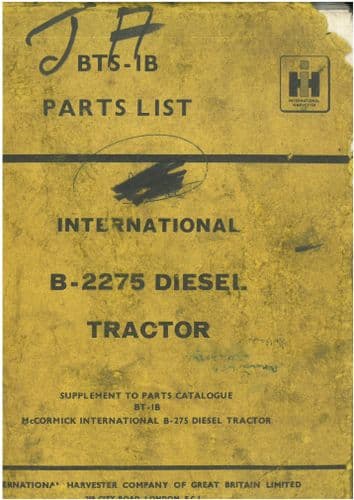 International Tractor B2275 Parts Manual - ORIGINAL MANUAL - B-2275 - Supplement to B275 Tractor