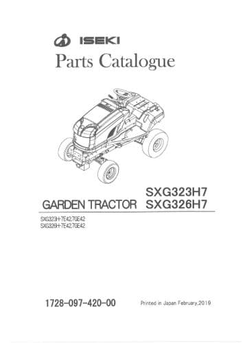 Iseki Garden Tractor SXG323H7 & SXG326H7 Parts Manual