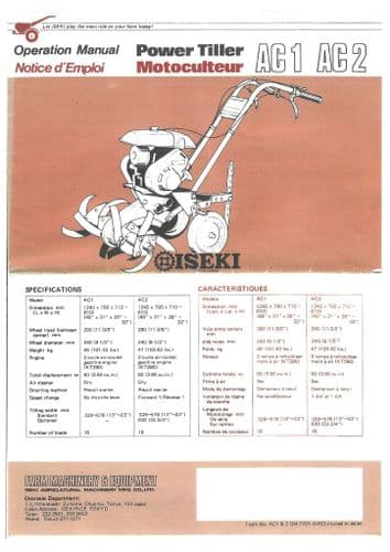 Iseki Power Tiller AC1 & AC2 Operators Manual