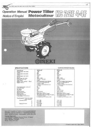 Iseki Power Tiller KC1.2F & 4.4F Operators Manual