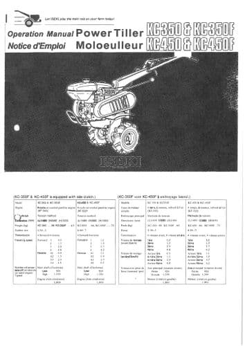 Iseki Power Tiller KC350 KC350F KC450 KC450F Operators Manual