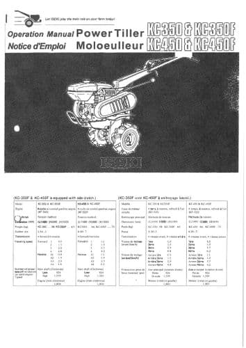 Iseki Power Tiller KC350 KC350F KC450 KC450F Operators Manual