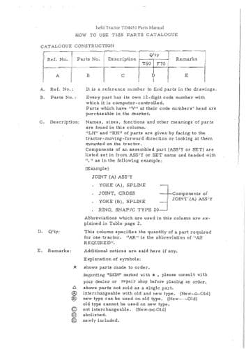 Iseki Tractor TD4451 Parts Manual TD 4451