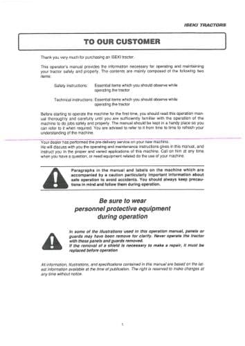 Iseki Tractor TH4330 TH4290 TH4260 Operators Manual