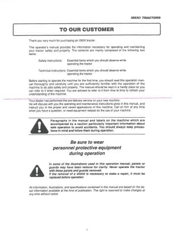 Iseki Tractor TH4330 TH4290 TH4260 Operators Manual