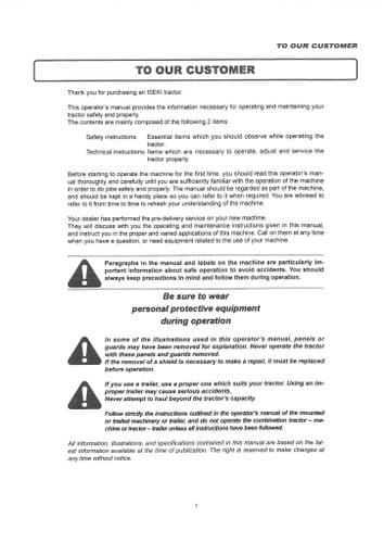 Iseki Tractor TLE3400 Operators Manual