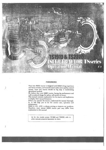 Iseki Tractor TS1910 & TS2220 Operators Manual