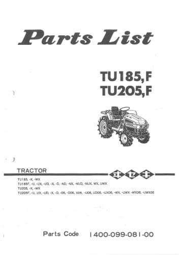 Iseki Tractor TU185 TU185F TU205 TU205F Parts Manual