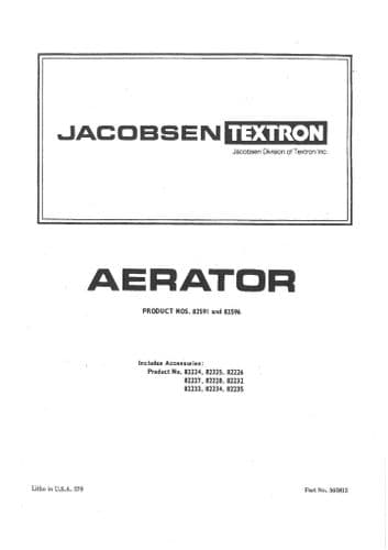 Jacobsen Aerator 82591 82596 Operators Manual  and Spare Parts List