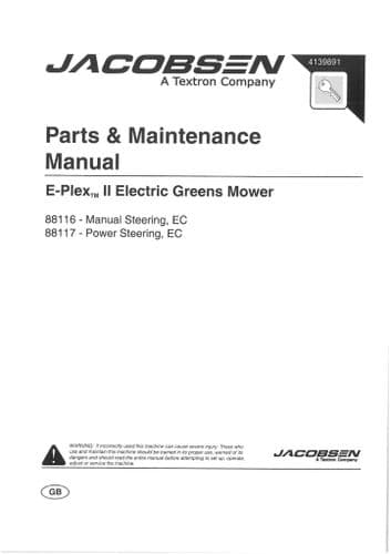 Jacobsen Electric Greens  Mower G Plex II Operators Manual & Parts List