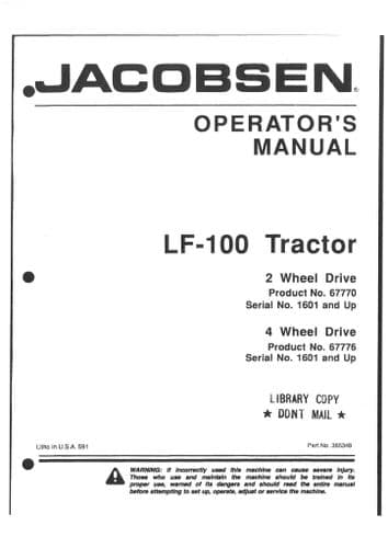 Jacobsen Fairway Mower LF 100  Operators Manual - LF100