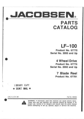 Jacobsen Fairway Mower LF 100  Parts Manual - LF100