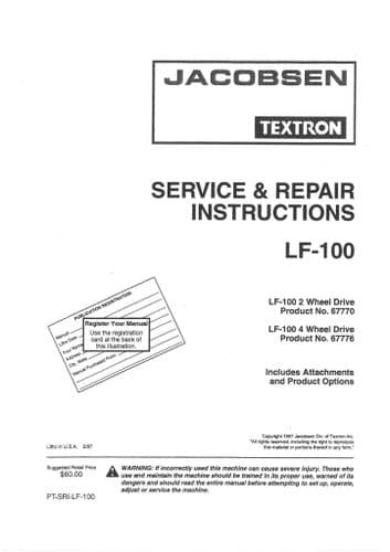 Jacobsen Fairway Mower LF100 Workshop Service Repair Manual - LF 100