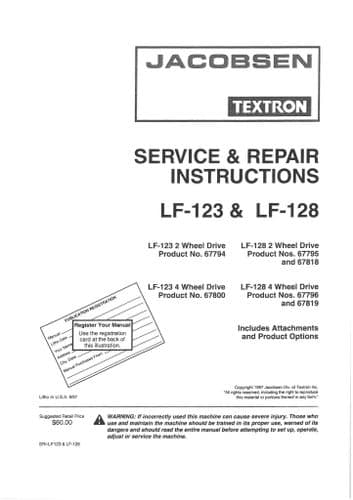 Jacobsen Fairway Mower LF123 LF128 Workshop Service Repair Manual - LF 123 128