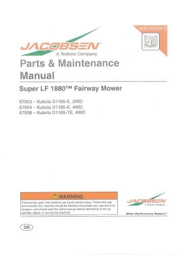 Jacobsen Fairway Mower LF1880 Operators Manual Parts List - LF 1880