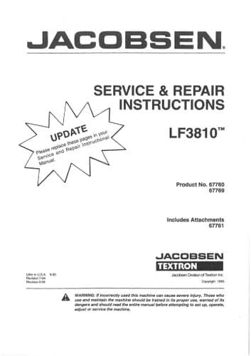Jacobsen Fairway Mower LF3810 Workshop Service Repair Manual - LF 3810
