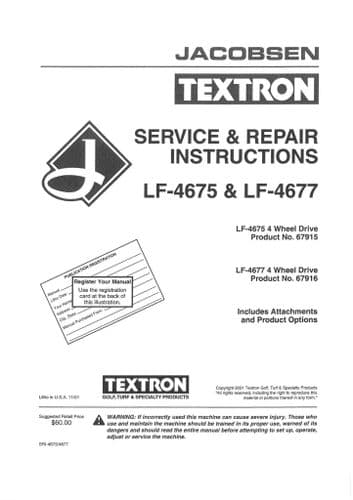 Jacobsen Fairway Mower LF4675 LF4677 Workshop Service Repair Manual - LF 4675 4677