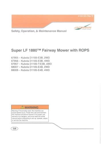 Jacobsen Fairway Mower With ROPS Super LF1880 Operators Manual - LF 1880