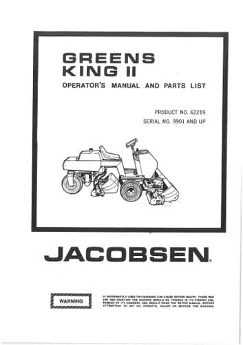 Jacobsen Green King II Operators Manual And Spare Parts List