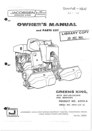 Jacobsen Green King  Operators Manual And Spare Parts List