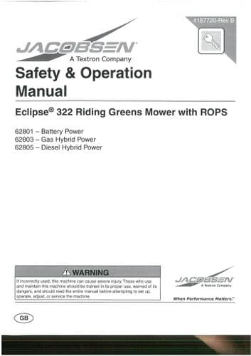 Jacobsen Green King V Plus Operators Manual And Spare Parts List