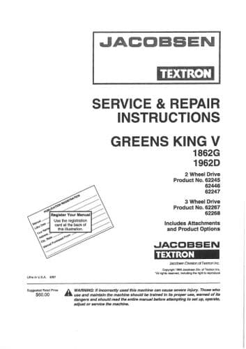 Jacobsen Greens King V 1862G 1962D Workshop Service Repair Manual