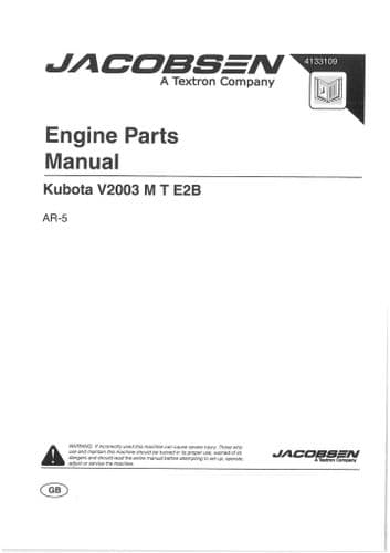 Jacobsen Kubota V2003 M T E2B  Parts Manual