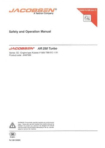 Jacobsen Mower AR250 Operators Manual -AR 250