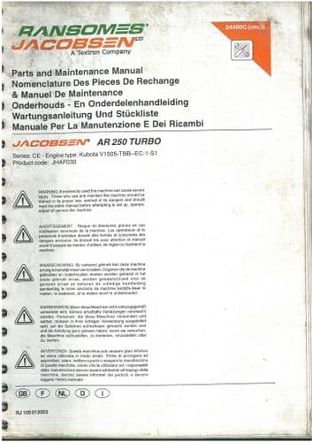 Jacobsen Mower AR250 Turbo Operators Manual & Parts List - AR 250 - ORIGINAL