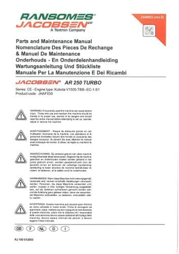 Jacobsen Mower AR250 Turbo Operators Manual & Parts List - AR 250