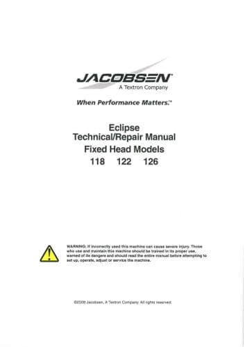 Jacobsen Mower Eclipse Fixed Head 118 122 126  Workshop Service Repair Manual