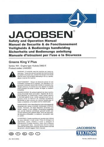 Jacobsen Mower Greens King V Plus Operators Manual