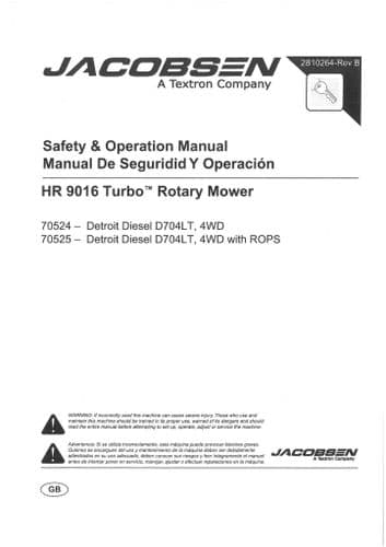 Jacobsen Ransomes Rotary Mower HR9016 Turbo Operators Manual - HR 9016