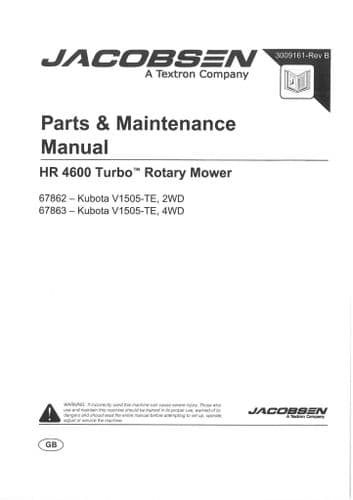 Jacobsen Rotary Mower HR4600 Operators Manual & Parts List - HR 4600