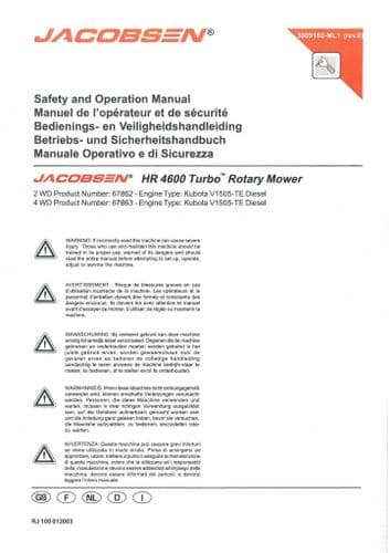 Jacobsen Rotary Mower HR4600 Turbo Operators Manual - HR 4600