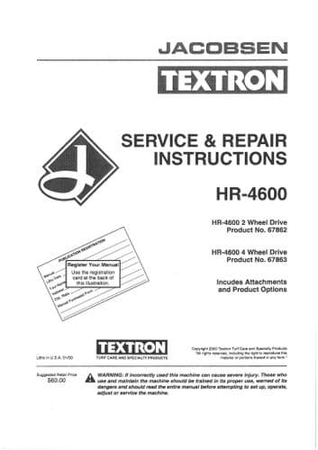 Jacobsen Rotary Mower HR4600 Workshop Service Manual Manual - HR 4600