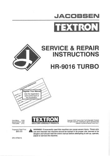 Jacobsen Rotary Mower HR9016 Turbo Workshop Service Repair Manual - HR 9016