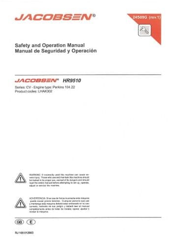 Jacobsen Rotary Mower HR9510 Operators Manual - HR 9510