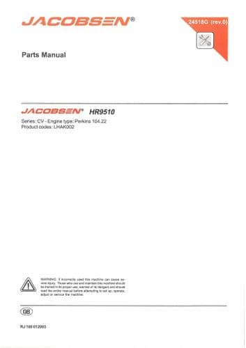 Jacobsen Rotary Mower HR9510 Parts Manual - HR 9510
