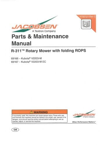Jacobsen Rotary Mower R311 Operators Manual And Spare Parts List  - R 311