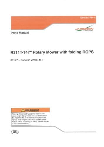 Jacobsen Rotary Mower with Folding ROPS R311T-T4I Parts Manual