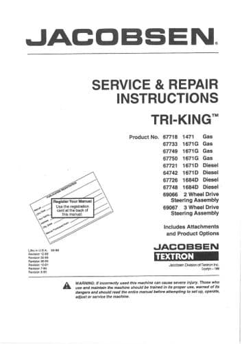 Jacobsen Triplex Mower Tri King Workshop Service Repair Manual