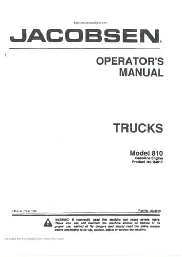 Jacobsen Truck Model 810 Operators Manual