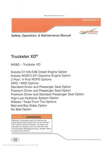 Jacobsen Truckster XD 84082 Operators Manual