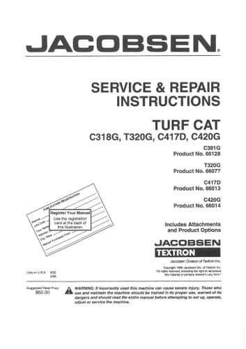 Jacobsen Turfcat C318G T320G C417D C420G  Workshop Service Manual