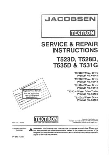 Jacobsen Turfcat T523D T528D T535D T531G Workshop Service Manual