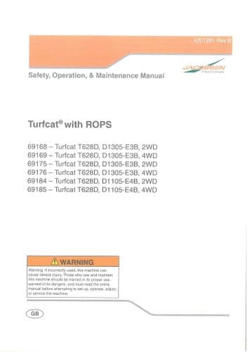Jacobsen Turfcat T628D, D1305-E3B, D1105-E4B, 2ED, 4WD Operators Manual