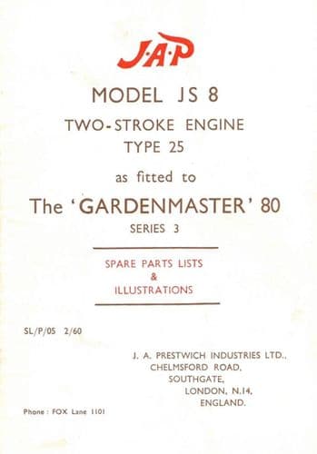 JAP Engine Two Stroke Models JS8 Parts Manual