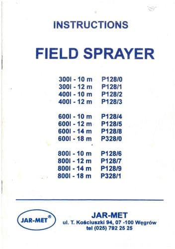 Jar-Met Field Sprayer Operators Manual